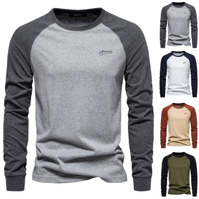 Men's Round Neck Raglan Sleeve Color Matching Long Sleeve Shirt Men's Casual Fashion Solid Color Long Sleeve Shirt