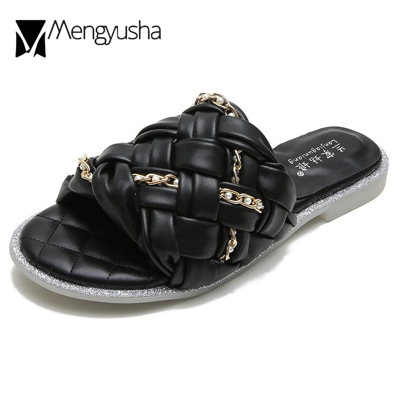 Модные блестящие тапочки на плоской подошве с кристаллами — фото 7