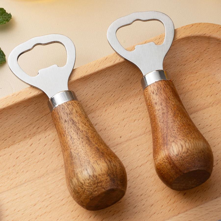 JOYBLISS 1PC Beer Bottle Opener Solid Wood Handle Stainless Steel Bottle Opener for Household Use