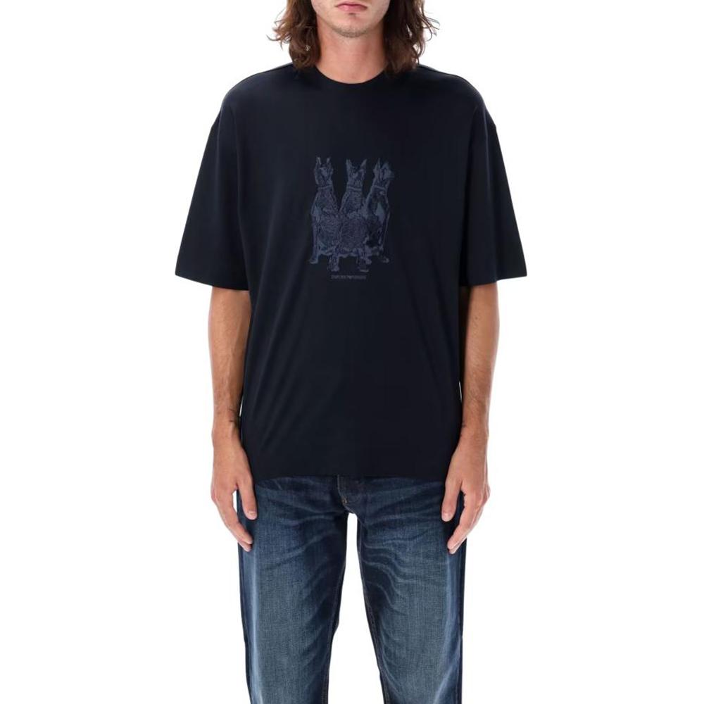 

Emporio Armani Pattern Printed Loose Fit Round Neck Short Sleeve T-Shirt Men Tops Navy-Blue 6D1TG9-1JOSZ-0920 M