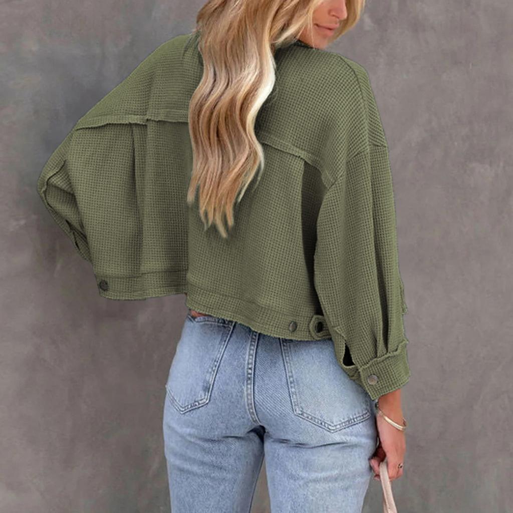 Damenmode Einfarbig Langarm Kurz Tasche Locker Knopfjacke