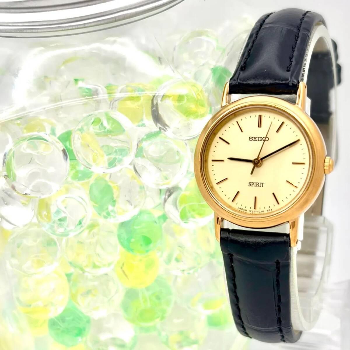 [Good Condition/New Battery] SEIKO SPIRIT Women s Watch Gold 1F21-0H70 710489 New Belt