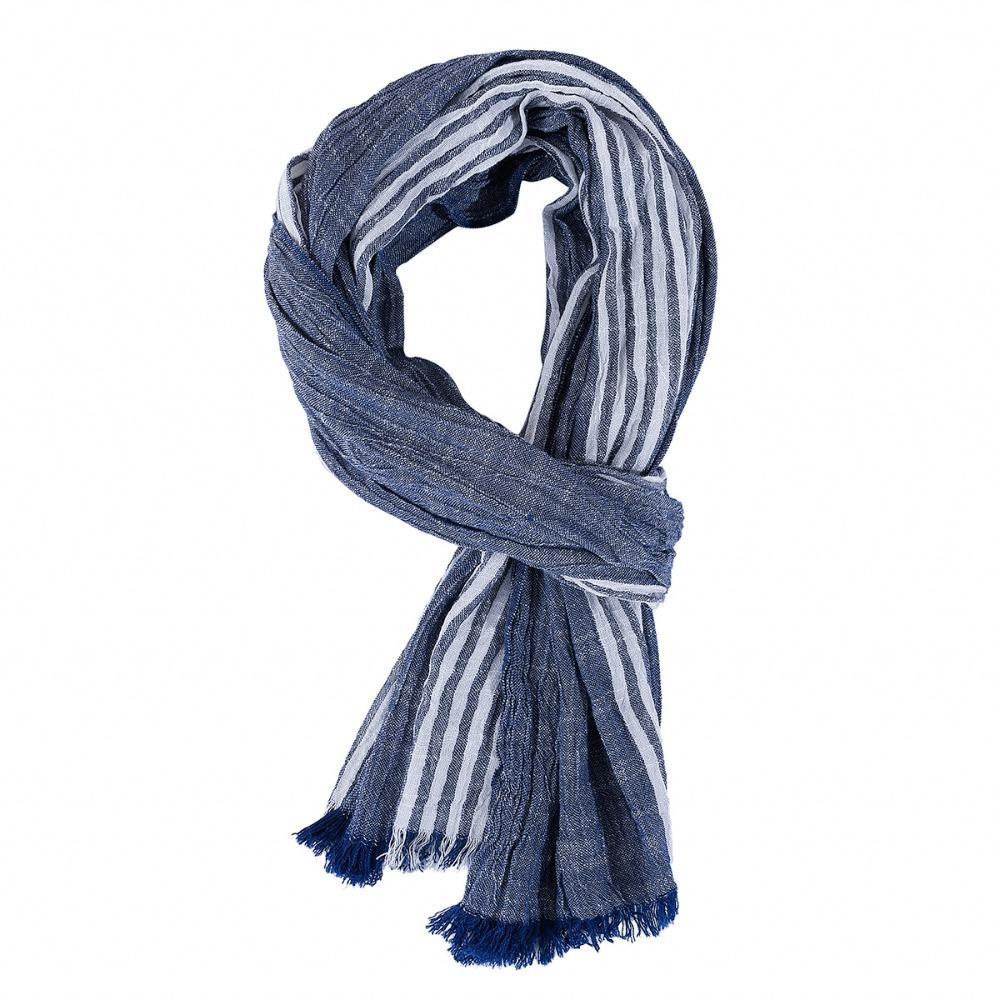 Luxury Cotton Linen Yarn-dyed Winter Men's Scarf Striped Soft Thin Long Shawl Tassel Neckerchief Wrap Autumn Winter Warm