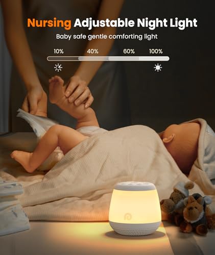 Dreamegg Nursing Light, White Noise Machine with 24 Soothing Sounds, Music Box, Built-in Battery, RGB Light, Dimmable and Color-Adjustable, Timer, USB