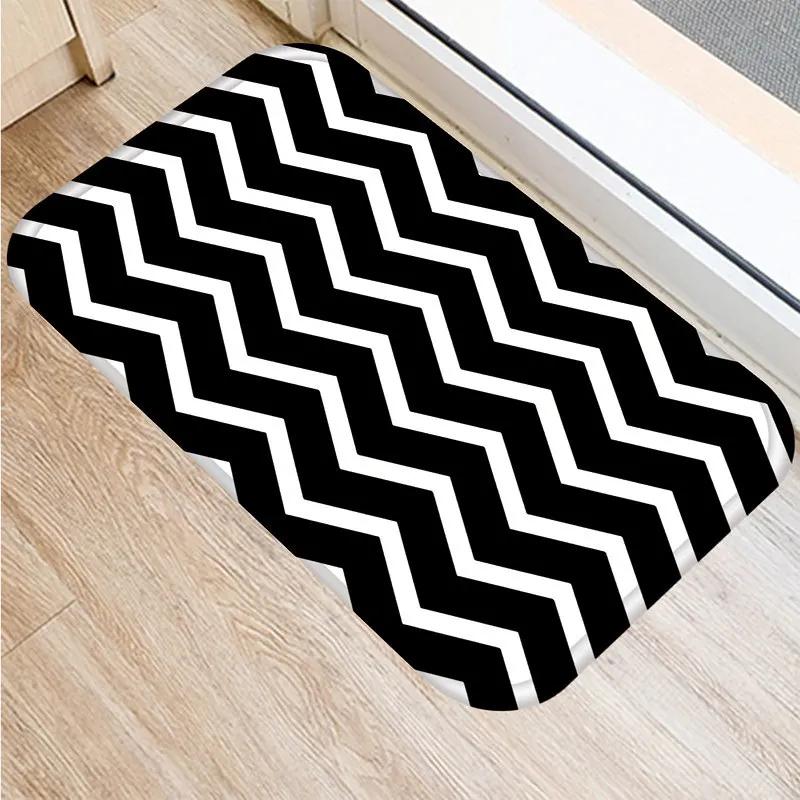 Anti-slip Bathroom Door Mat Oil-proof Kitchen Rug Bedroom Living Room Black and White Geometric Print