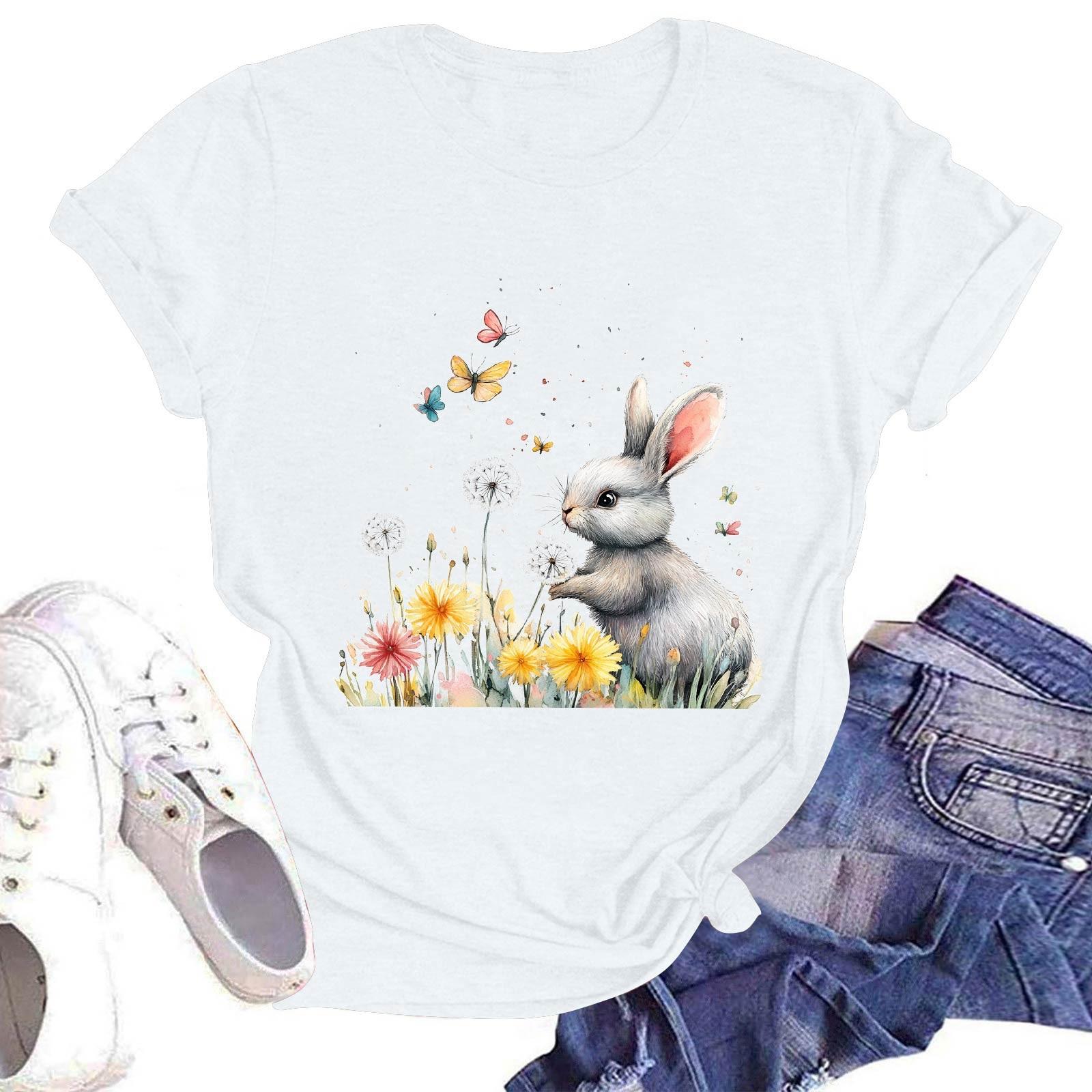 

Жіноча повсякденна футболка з круглим вирізом, коротким рукавом, пуловер з принтом XL білий