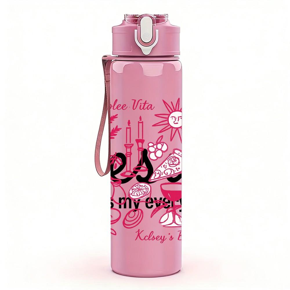 1PC Jesus Floral Letter Art 750ml Color Plastic Sports Water Bottle Leakproof Flip Straw Lid Suitable for Sports Office Home Use