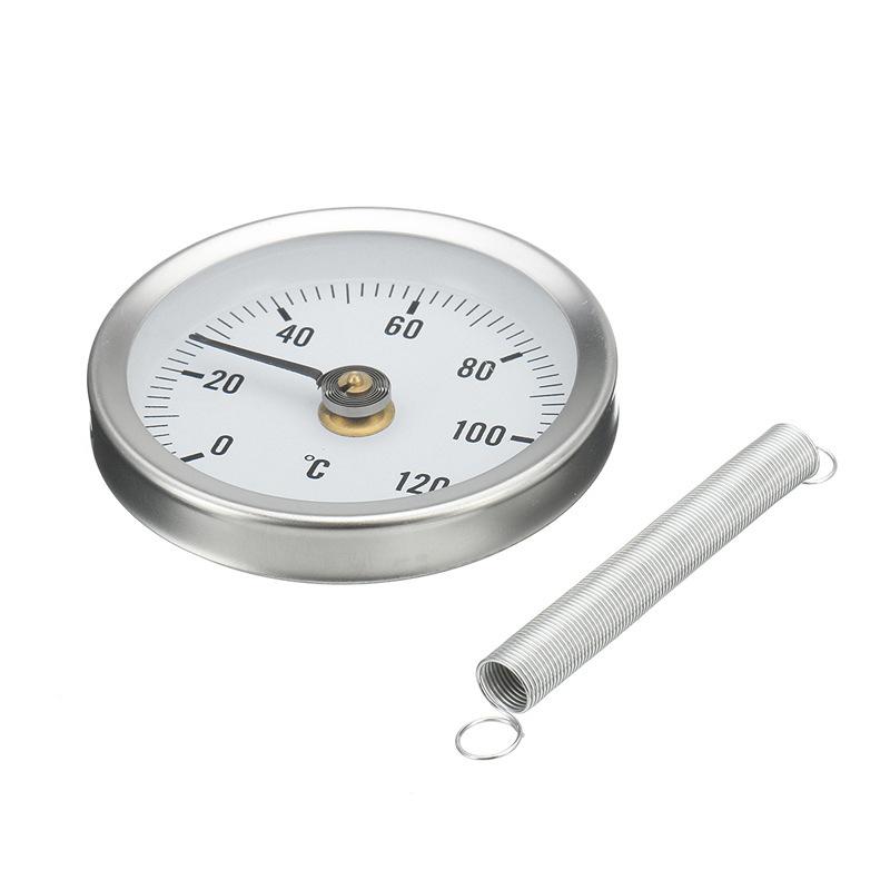 0-120℃ Stainless Steel Clamp-On Tube Thermometer On Tube Heating Spring 63Mm Metal Temperature Temp Gauge Spring Industrial Tool