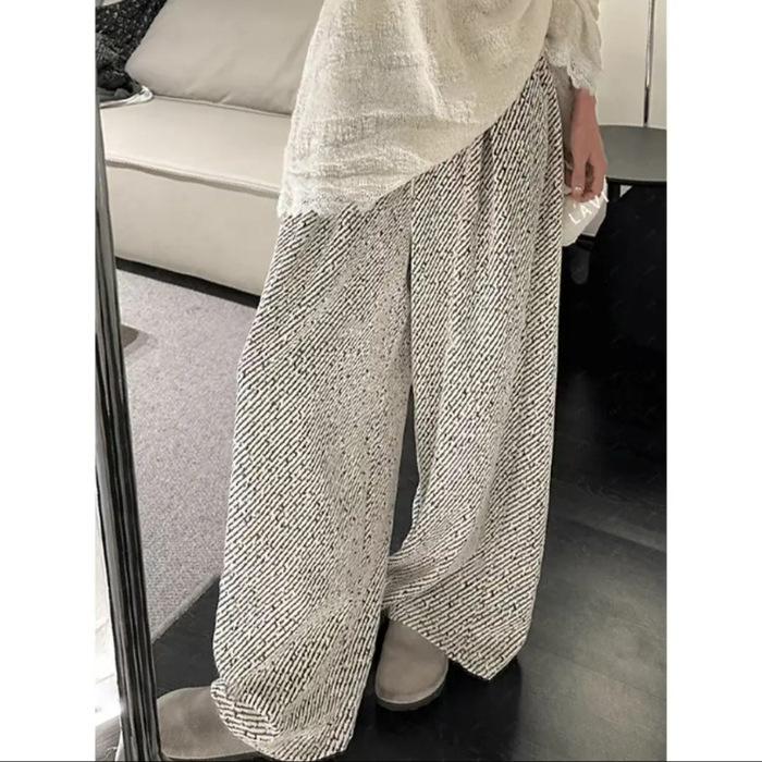 

[Bright Silk Chenier] Oblique Stripe Autumn and Winter New Lazy Loose Design Wide Leg Pants High Waist Loose Casual Bathroom S абрикосовый