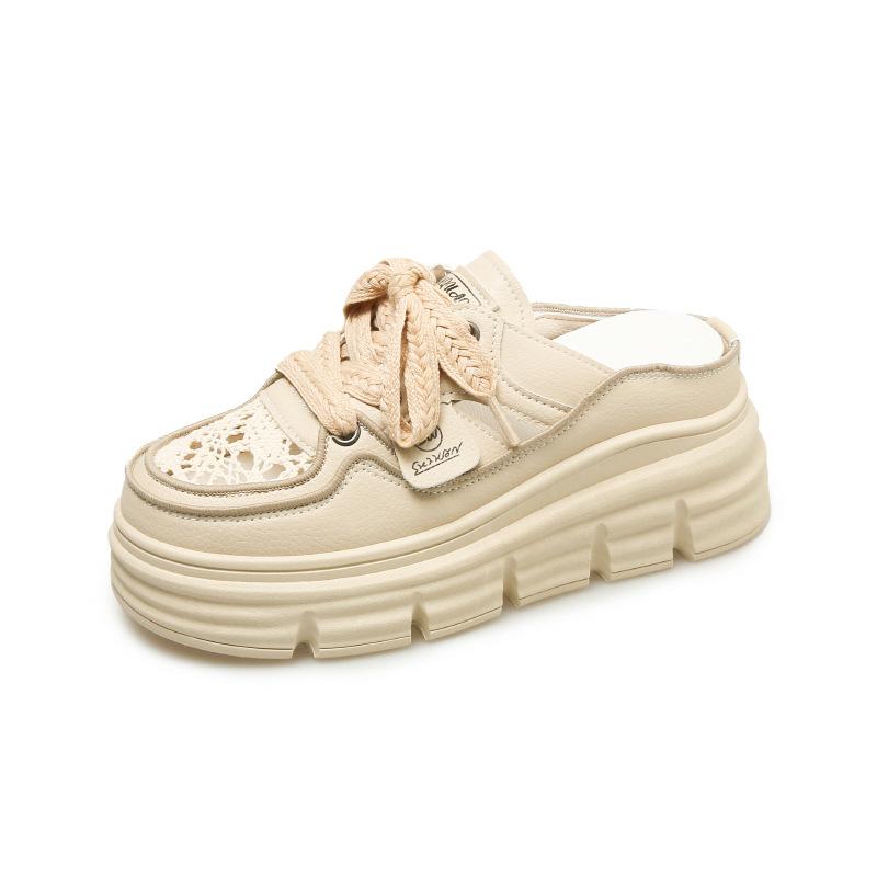 Baotou half slippers women's shoes wear new summer versatile breathable inner height increase white shoes