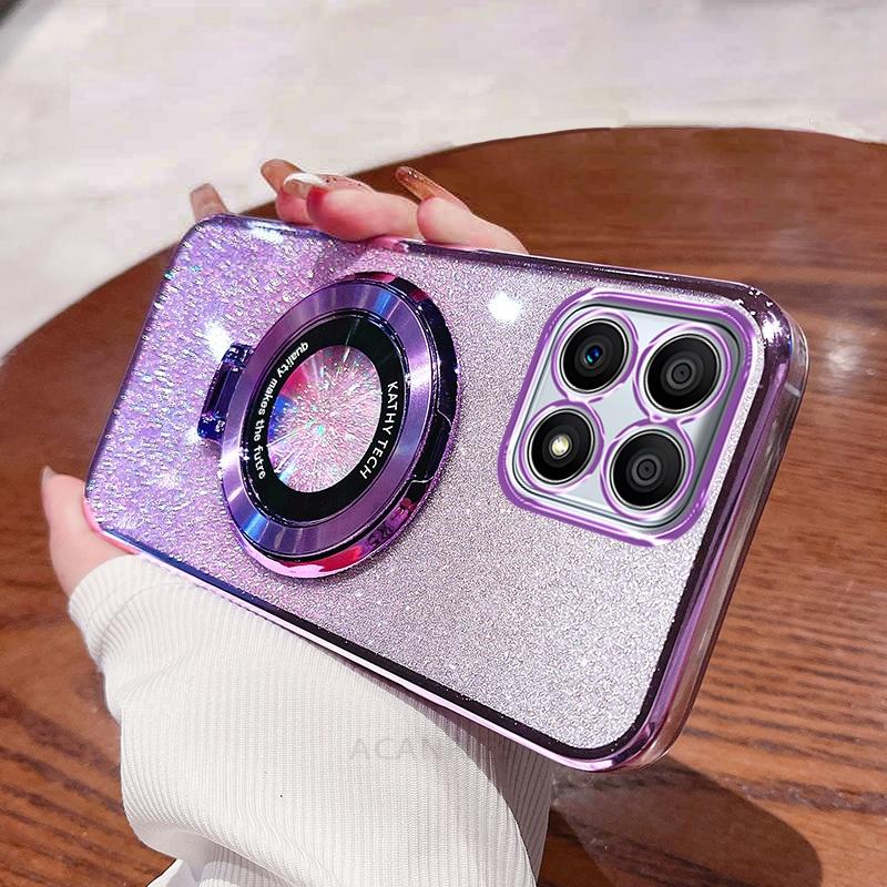 Honorx8 Luxury Glitter Plating Holder Case For Huawei Honor X8 X6 X8a 4g 5g X8b X6s X7a X7b 70 Lite Silicone Stand Cover Honorx6