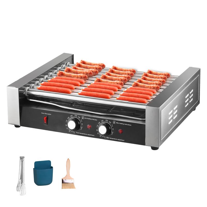 Commercial Hot Dog Roller 27 Hot Dogs 10 Rollers Electric Grill Roller Cooker 1700W Sausage Grill Cooker with Removable Oil Drip