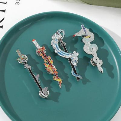 Metal Demon Slayer Katana Pin Anime Kimetsu No Yaiba Badges Backpack Manga Brooch Tanjrou Shinobu Sword Enamel Pin Accessories