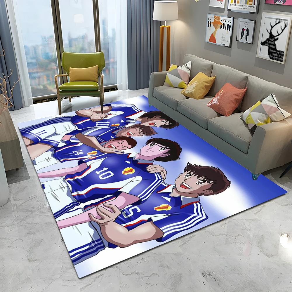 Anime Captain Tsubasa Fußball Cartoon Teppich für Zuhause Wohnzimmer Schlafzimmer Sofa Fußmatte Dekor, Kinder Teppich Rutschfeste Bodenmatte
