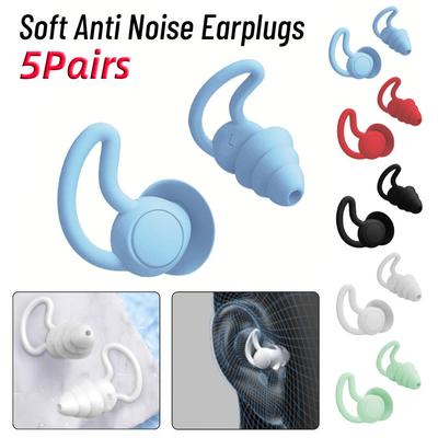 5 Pairs Silicone Ear Plugs Sound Insulation Soft Reusable Noise Cancelling Hearing Protection Waterproof Sleeping Swim Earplugs