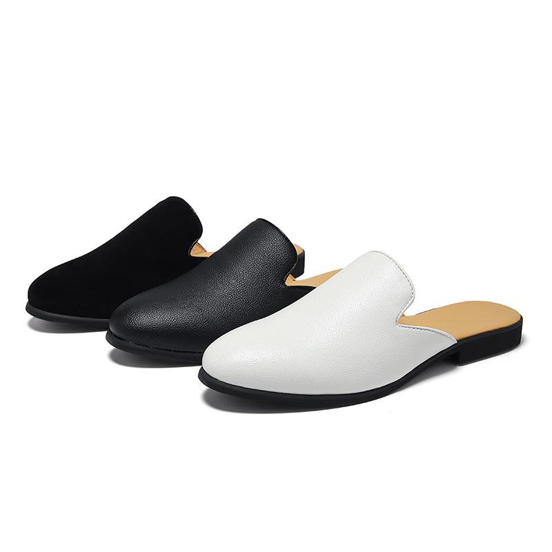 Taglia Larga 46 Mezza Scarpa Da Uomo Mules Pelle Slip-On Piatte Estive Semi-Drag Scarpe Casual Senza Tallone Mocassini Pantofole Uomo Ciabatte