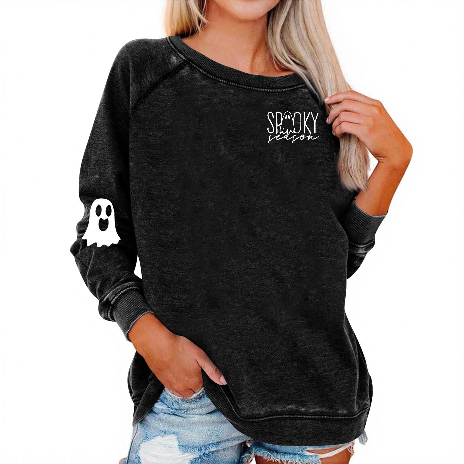 

Женский повседневный реглан с круглым вырезом, длинным рукавом и принтом на Хэллоуин S