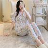 Cotton and Silk Pajamas Women's Thin New Cartoon Printed Cardigan Short-sleeved Trousers Two-piece Set Spring and Autumn Women's Loungewear