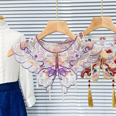 Floral Embroidery Hanfu Fake Collar Colorful Pearl Lace Fake Collar Chinese Style Round Neck Decoration Shirt Collar Gift