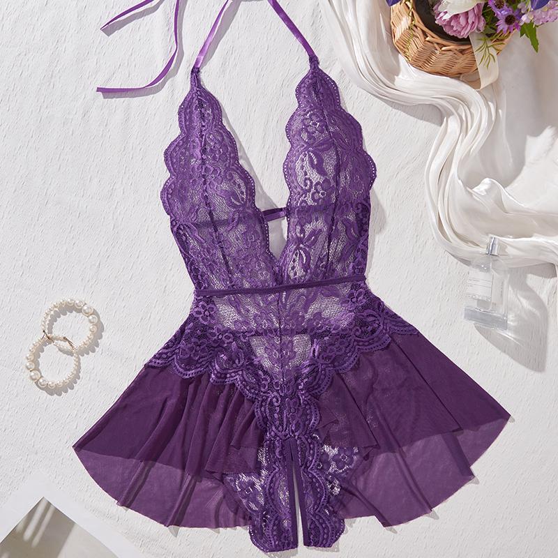 Sexy Backless Nightgown Crotchless Bodysuit Teddy Babydoll Dress Deep V Open Bra Porn Underwear Set Erotic Costume Sexy Lingerie