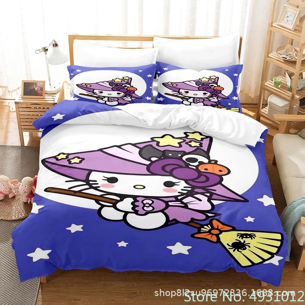 Mielas Hello Kitty Spalvų Patalynės Komplektas Pagalvės Užvalkalas Japonų Anime Lovos Patalynė 3D Spausdintas Antklodės Užvalkalas Antklodės Užvalkalas Kūdikio Vaikų Vaiko Dovana