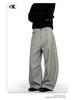 11KN Retro Gray Striped Wide-Leg Suit Pants for Men and Women - Versatile, Trendy, and Slimming Casual Wear