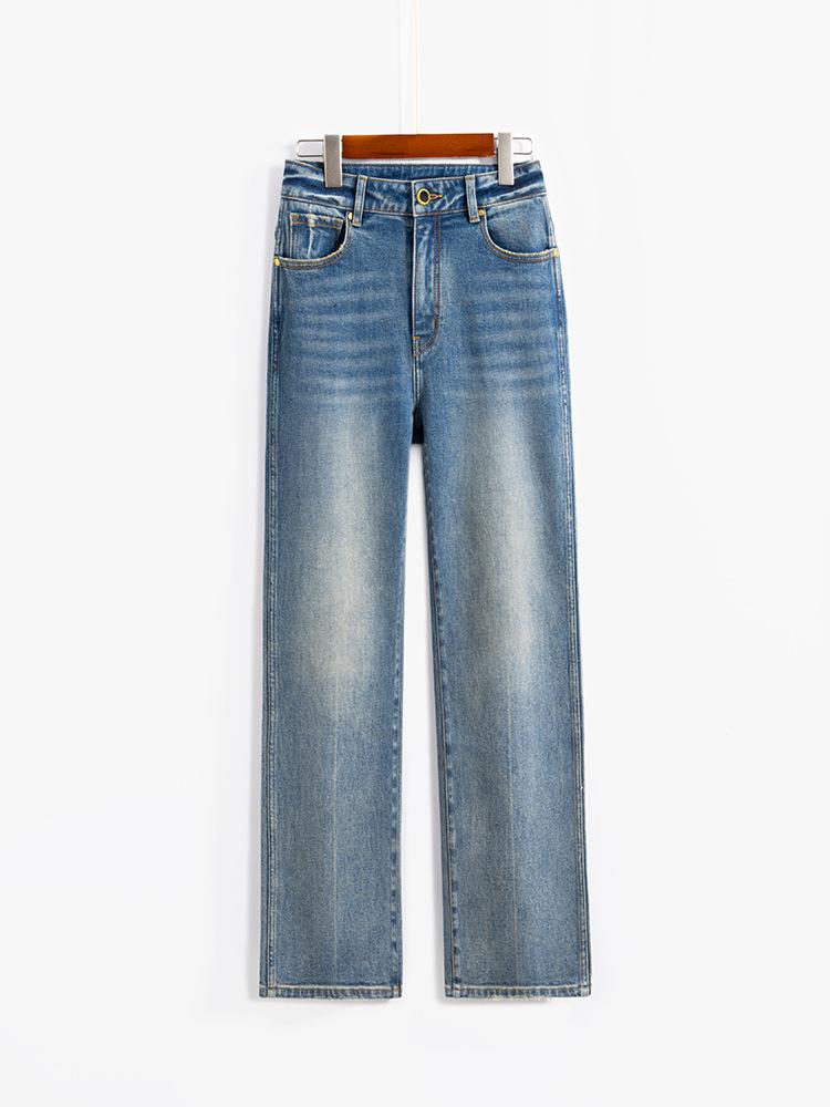 D Brand High-Quality High-Waisted Washed Cotton Straight-Leg Jeans for Women S