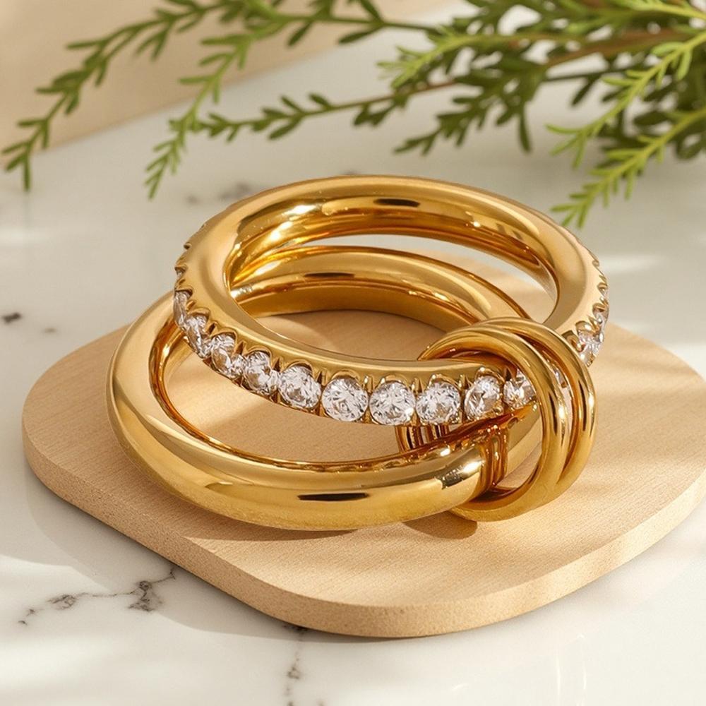 Fashion Cubic Zircon Stacking Finger Ring for Women Accessories 2025 Trend Double Layer Stainless Steel Rings Engagement Zircon 6