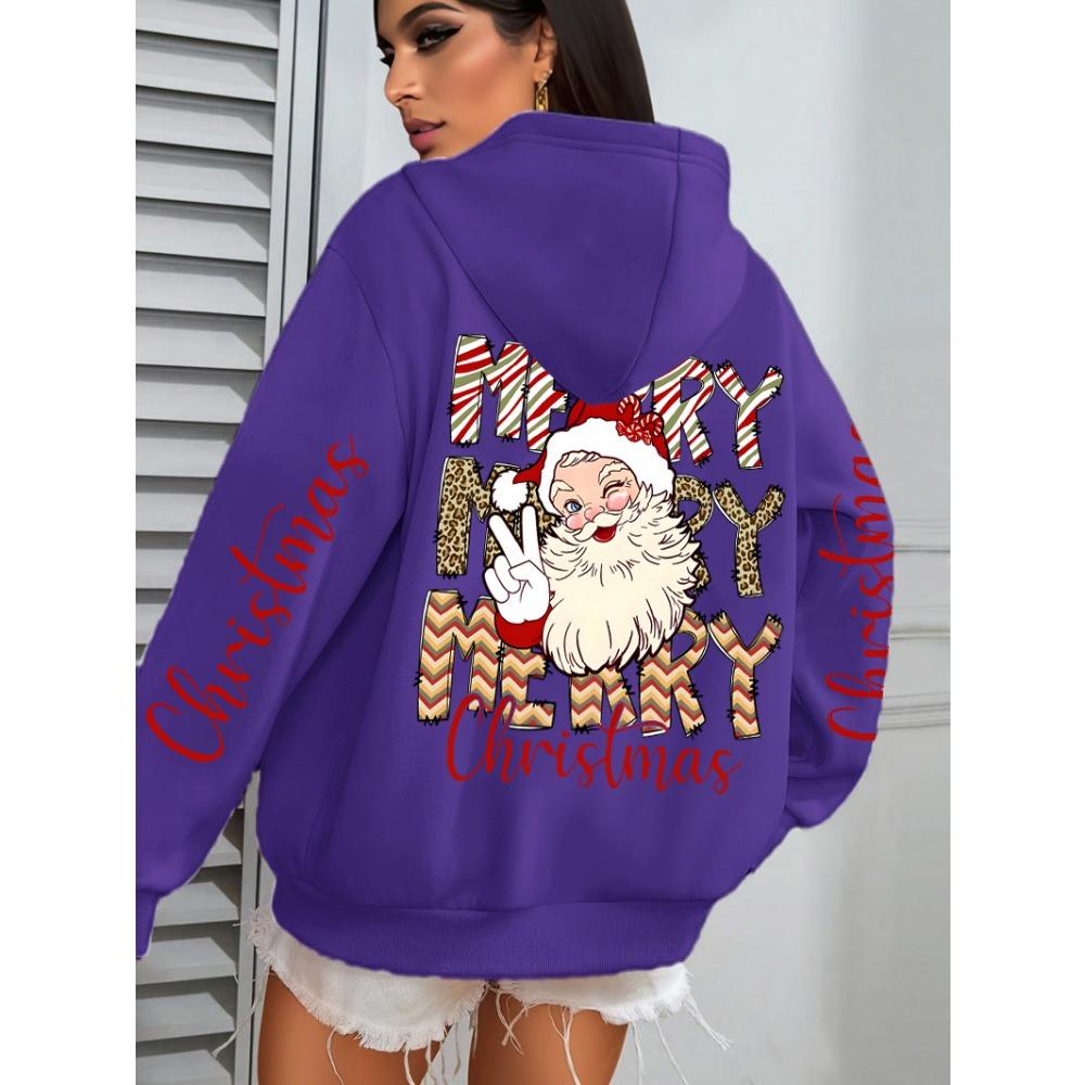 Merry Christmas Santa Claus Design Hoodies Women Hip Hop All-Match Streetwear Casual Fleece Hoody
