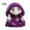 Purple Robe Skeleton Figurine for Halloween, Middle Finger Tabletop Display Figure Resin Statue, Gothic Walking Dog Sculpture Ornament Decorative