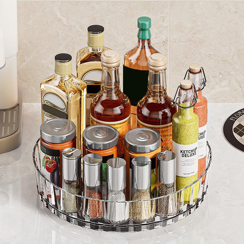 360°Rotating Storage Spice Rack For Kitchen Bathroom Large Capacity Condiments Cosmetic Perfume Organizer Desktop Storage Box