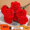5pcs New 5 Heads Artificial Flowers Silk Red Small Carnation Garland Accessories