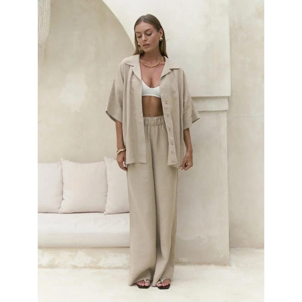 

Комплект из 2 предметов: 100% хлопок, шорты с коротким рукавом, женская однотонная футболка с коротким рукавом, свободные брюки, повседневный комплект L абрикосовый