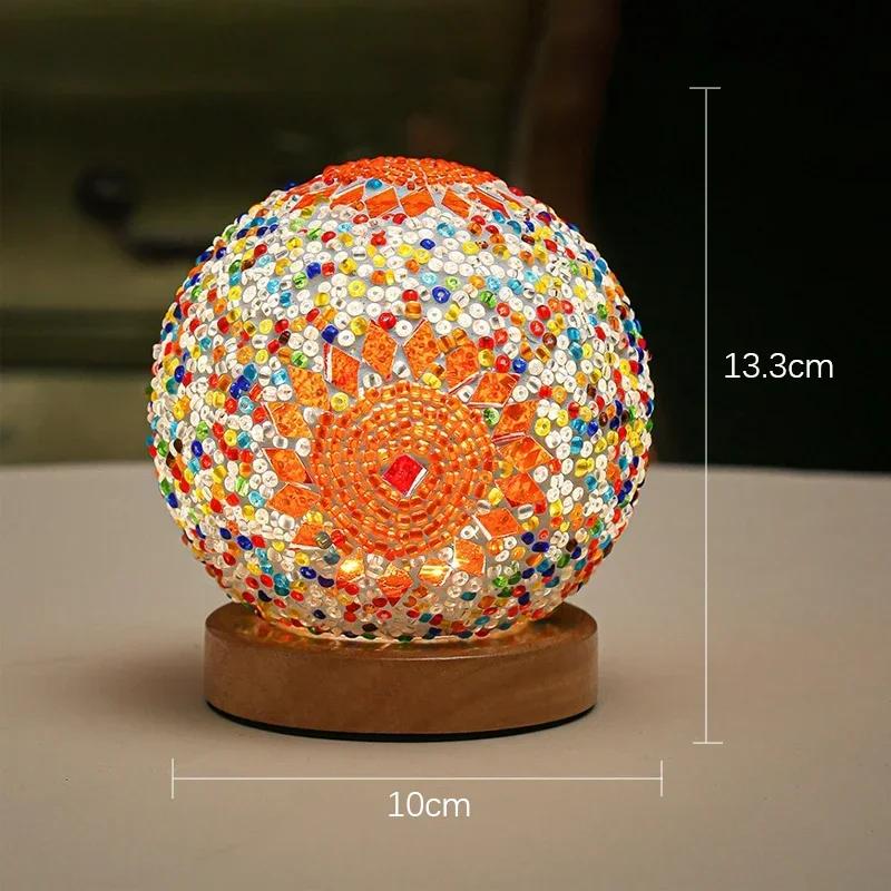 Creative LED Desk Lamp USB Button Warm Dimming Stained Glass Bohemian National Style for Home Bar Bedroom Decor LED Table Lamp