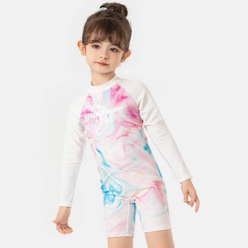 Kids' INS Style Long-Sleeve Sun Protection One-Piece Swimsuit