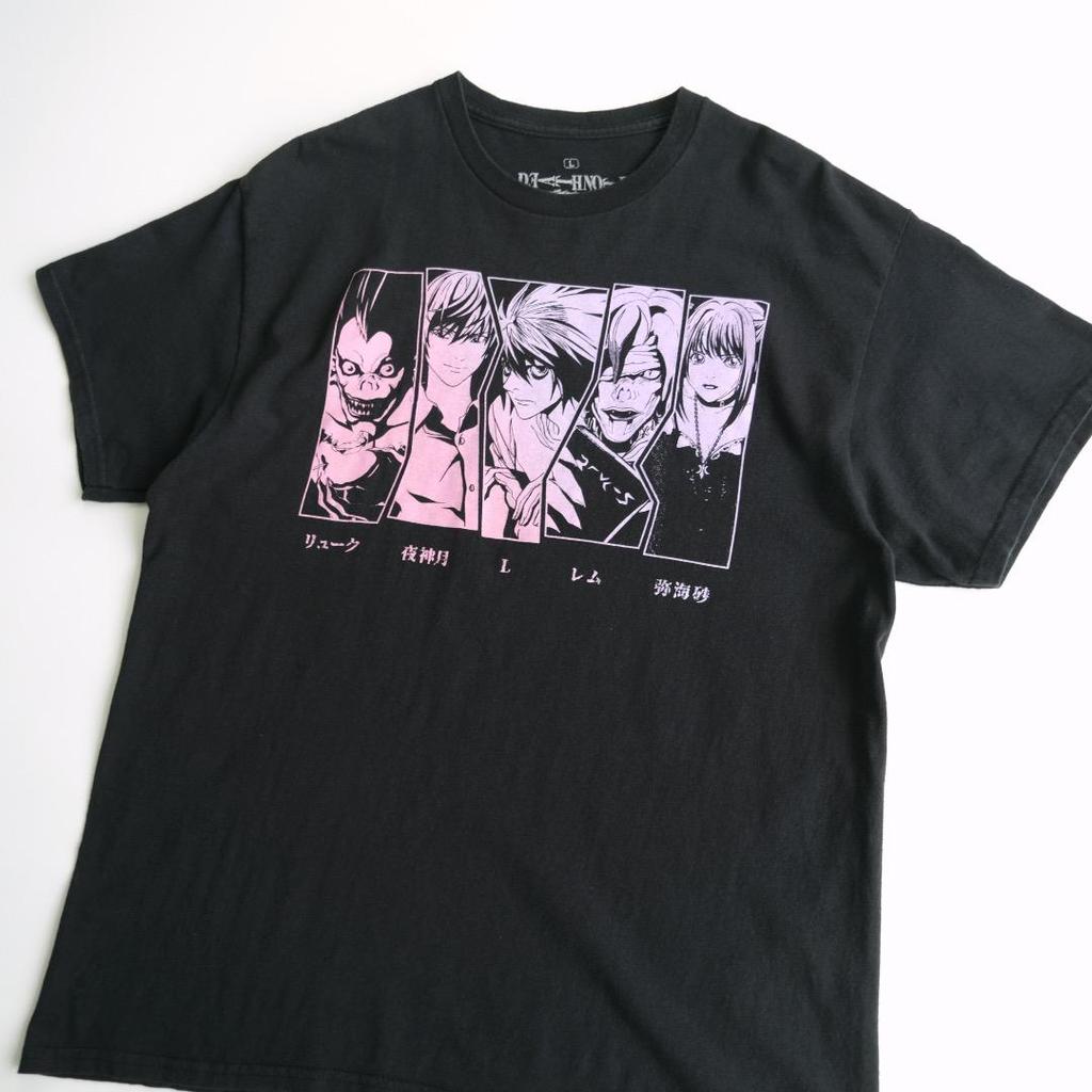 [USED] Death Note Anime T-shirt, Black, Size L, Featuring Light Yagami, Rem, Ryuk, and Misa Amane, Secondhand