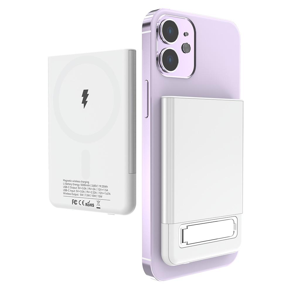 

M10 Ultra Thin Metal Shell Magnetic 15W Wireless Charging 5000mAh Power Bank with Kickstand White