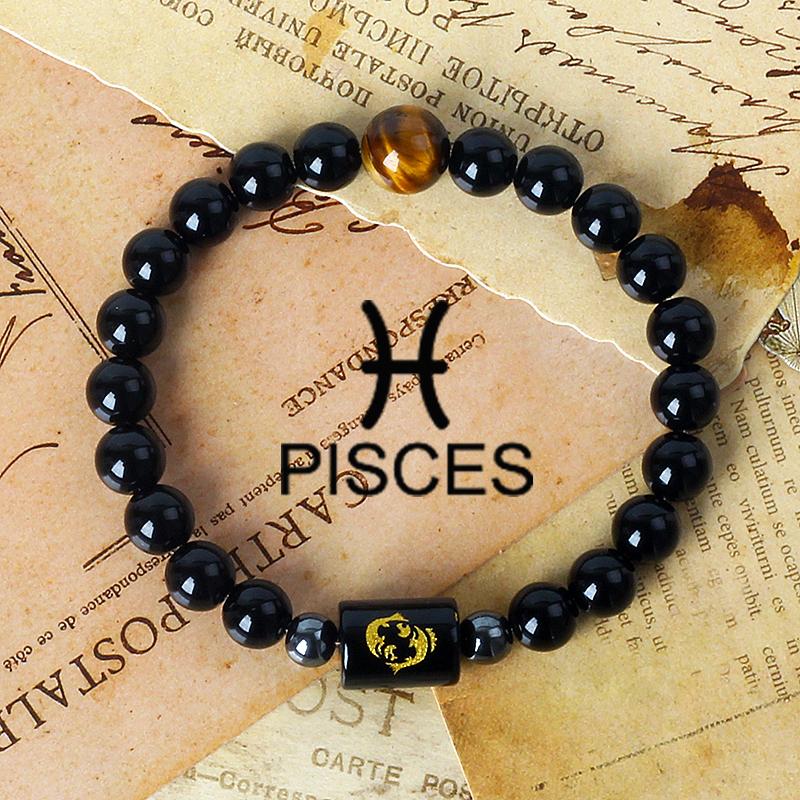 12 Constellation Zodiac Signs Bracelet Men Women Natural Tiger Eye Stone Beaded Couples Bracelets Scorpio Birthday Beads Jewelry