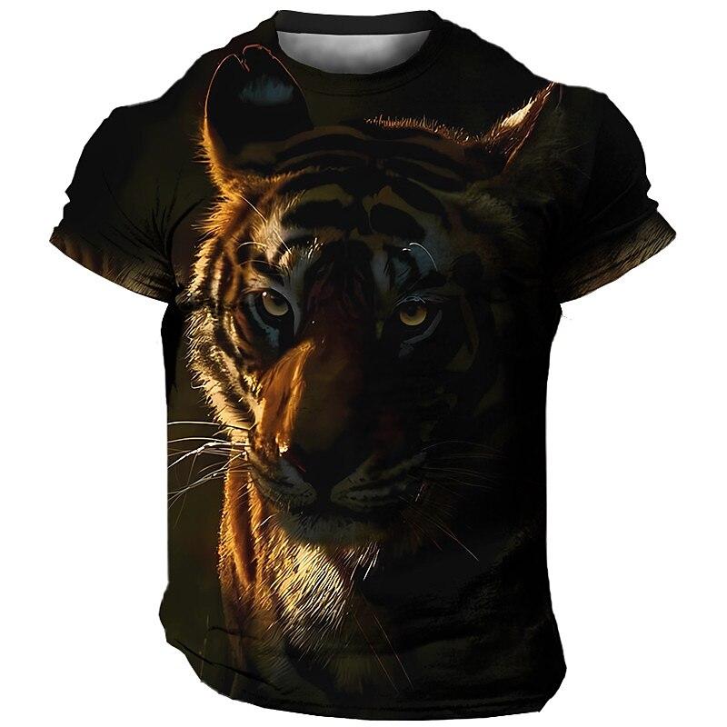 Animal Men'S T-Shirt 3d Tiger Print Fierce Beast Men Clothing Summer Casual Short Sleeved Street Cool Tops Tee Oversized T Shirt