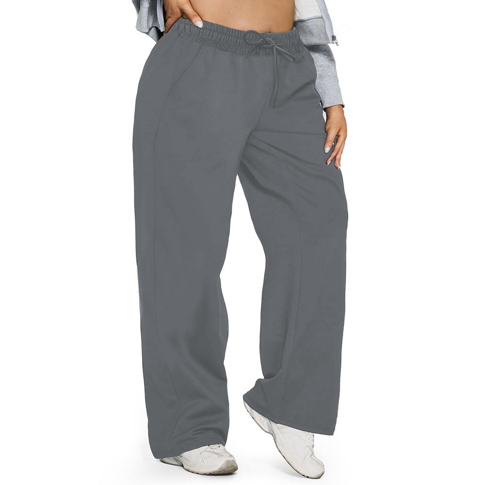Plus Size Wide-Leg Straight-Leg Casual Pants with Pockets Women's Loose Drawstring Wide-Leg Pants