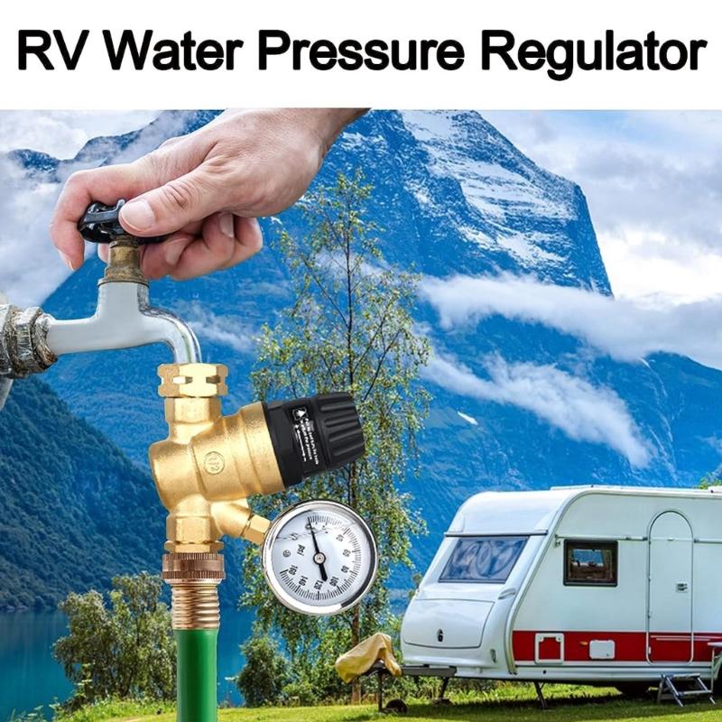 Water Pressure Regulator for RVs Campers Garden Handle Adjustable Universal Water Pressure Regulator Valves with Gauges