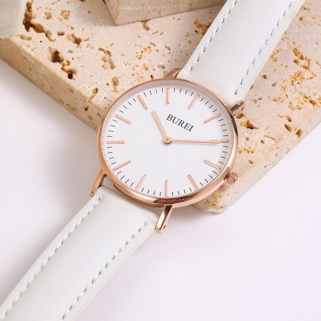 BUREI Women's Watch Analog Quartz Waterproof Mesh Band Stylish Brand Casual Popular Commute School Thin Lightweight Ladies Watch (White, White,