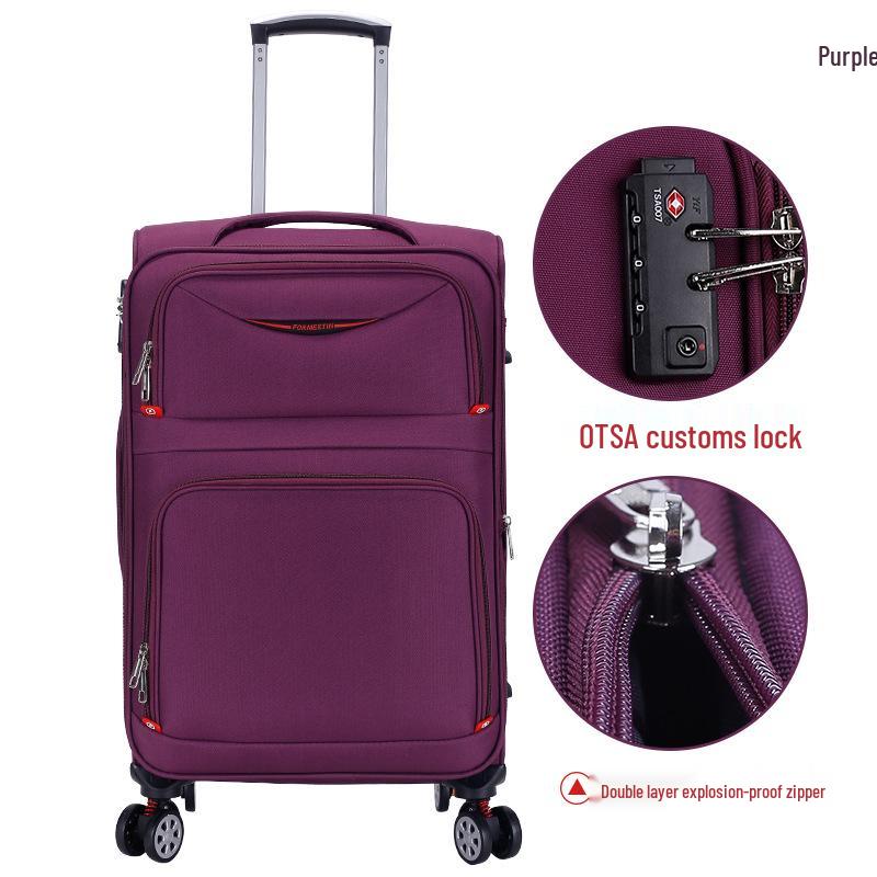 20-Inch Oxford Cloth Trolley Case with Universal Wheels, Leather Suitcase, Password Lock, Carry-On Luggage for Men and Women