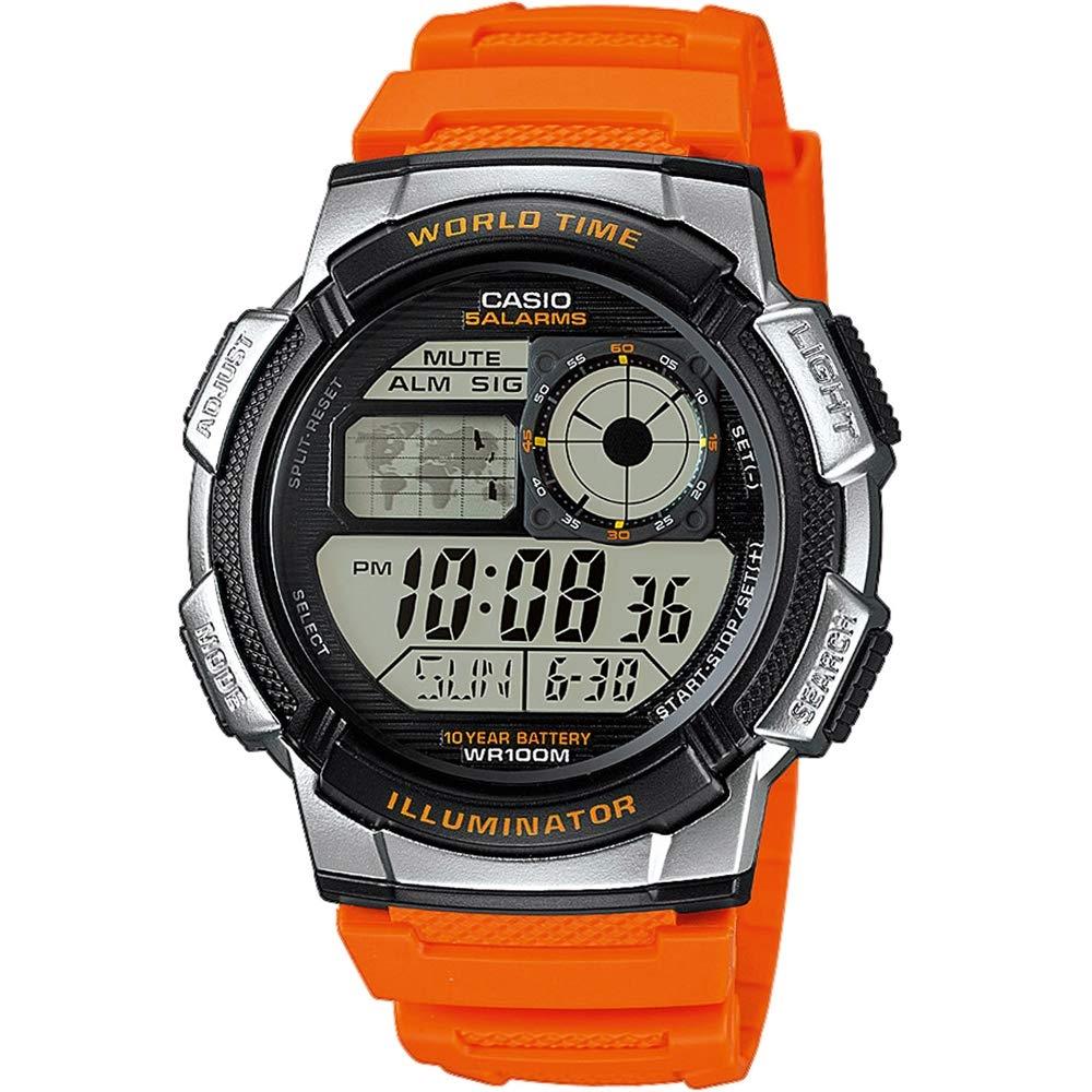 

[CaSio] CaSio World Time Digital Men S wriStwatch Ae 1000w 4bv overSeaS Model Orange X Silver