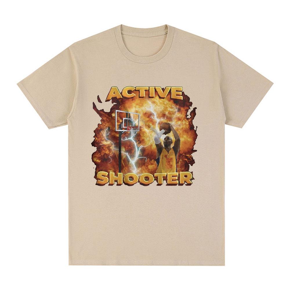 Active Shooter Funny Basketballer Meme Graphic T-shirt Men Fashion Short Sleeve T-shirts Cotton Casual Oversized T Shirts Unisex