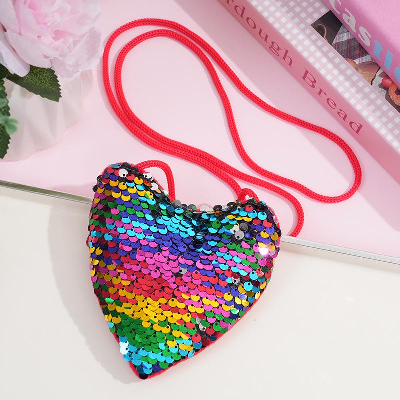 Creative Zipper Backpack for Kids: Sequin Heart Crossbody & Coin Pouch for Little Girls - Cute and Girly Design