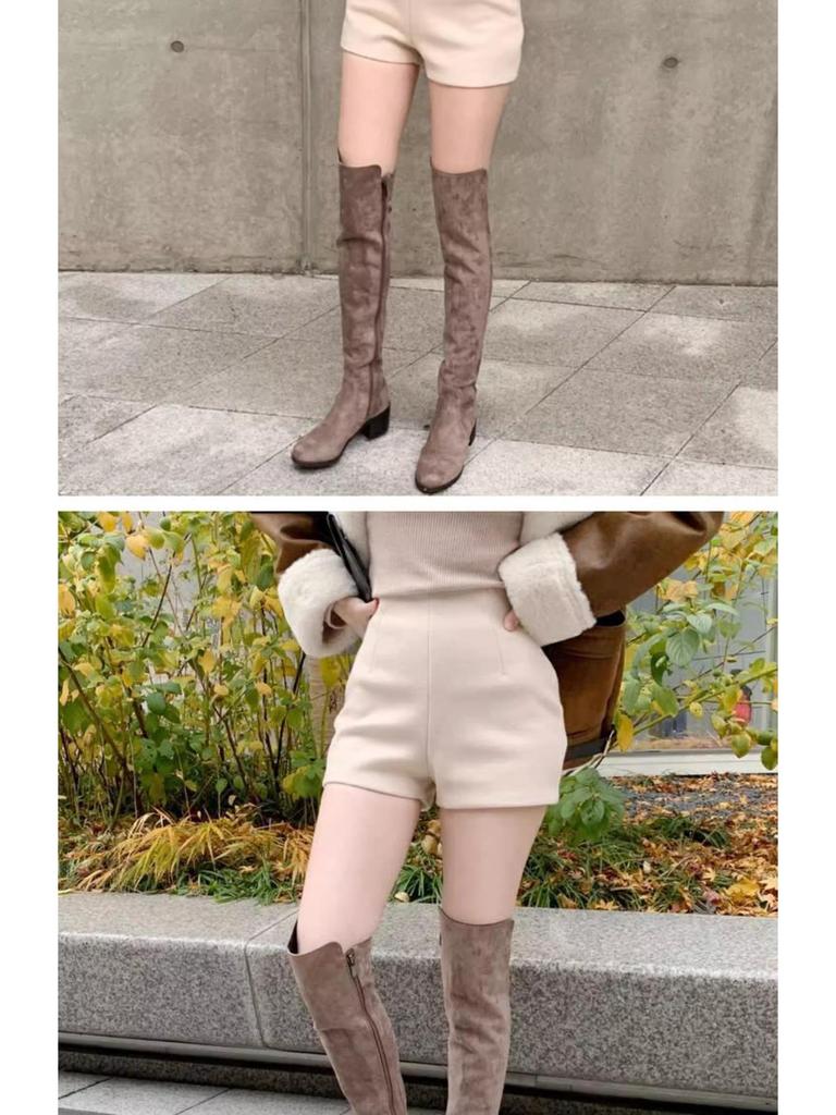 2023 Women's Woolen Black High-Waist A-Line Shorts: Autumn/Winter Slimming Casual Korean-Style Boot Shorts