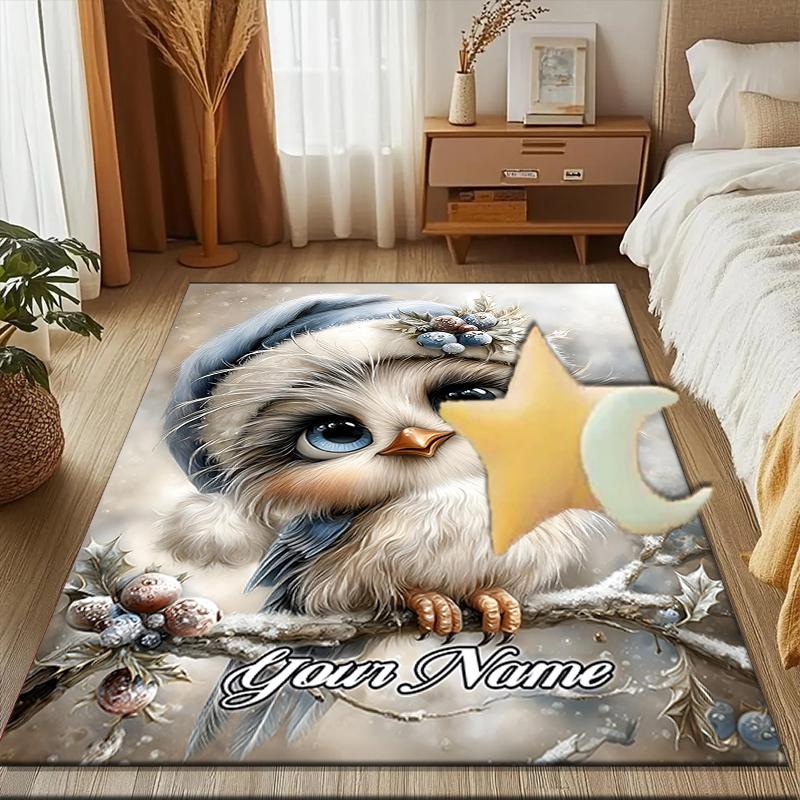 1PC Custom Name Winter Fantasy Owl Theme Floor Mat Ideal for Living Room, Game Rooms, Office, Bedroom, Office Floor Mat , Floor Mats for Home