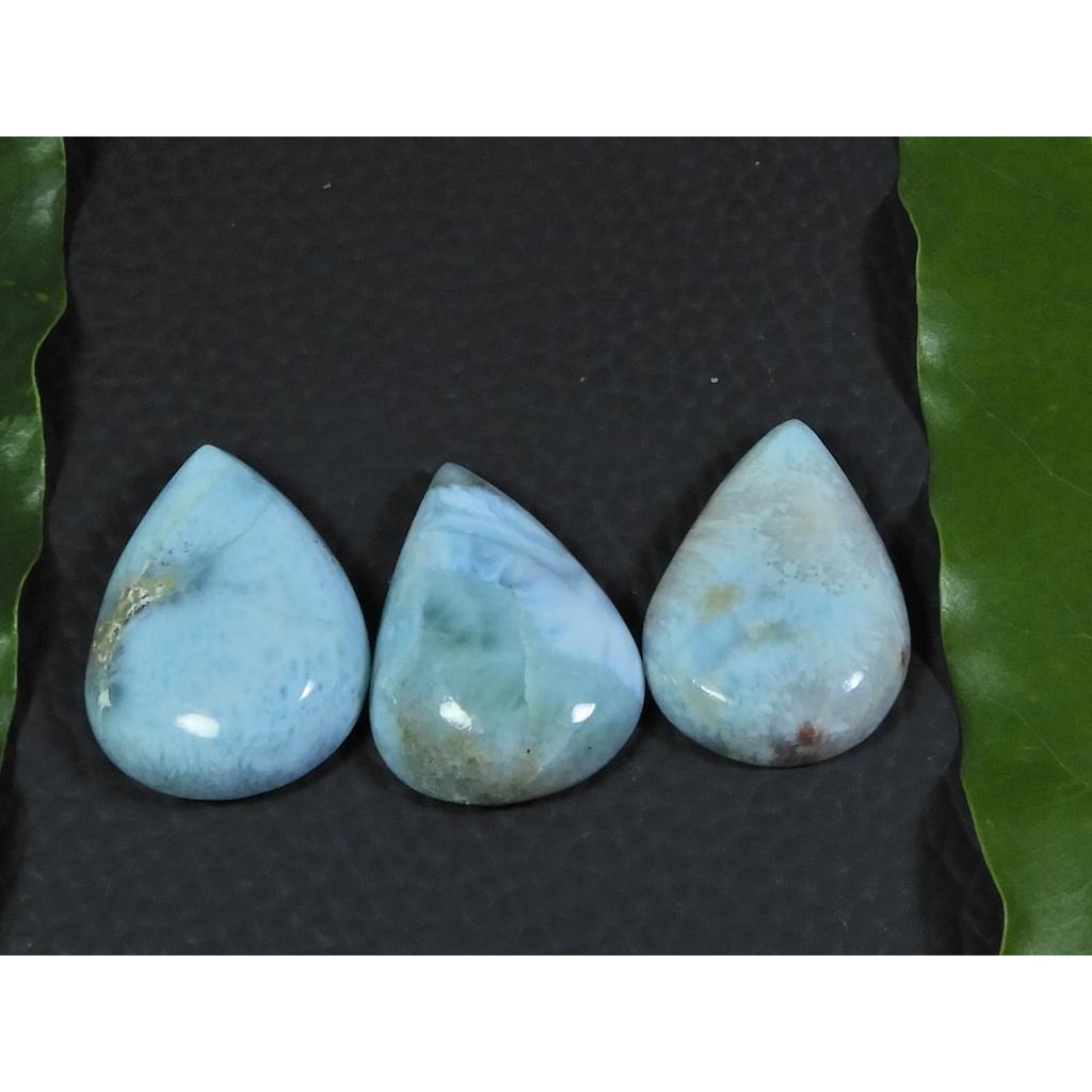 16X22MM Blue Larimar Natural Cabochon Pear Loose Gemstone Lot 3Pcs 43Cts. A-44