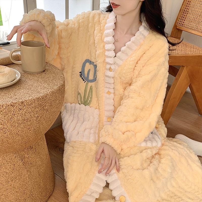 Camisón de terciopelo Coral para mujer, camisón largo de invierno de talla grande, bata de franela, pijama, abrigo